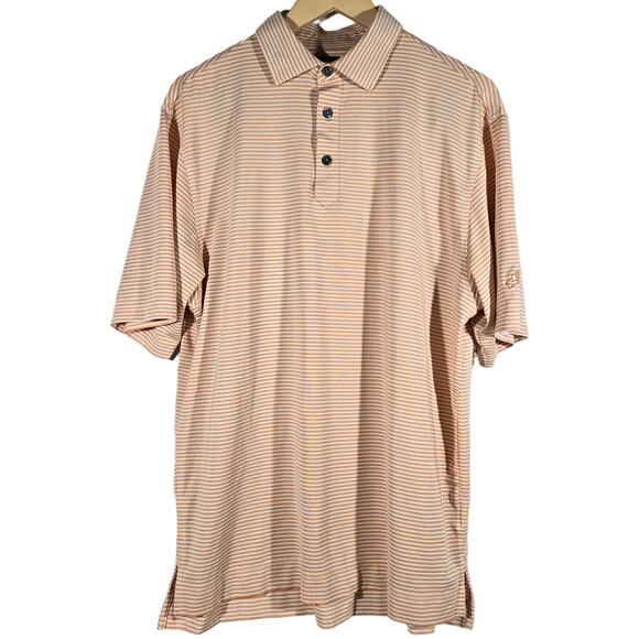 Footjoy Golf Orange & Gray Stripe Polo Self‎ Collar Golf Polo L Elmcrest Logo - Picture 1 of 8